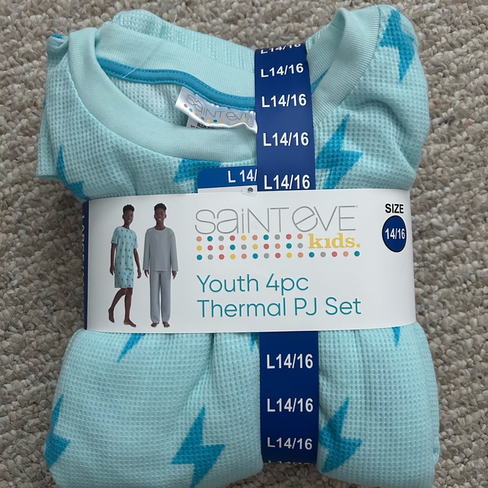 Saint Eve Kids Aqua Lightning 4pc Pajama Set size L 14/16